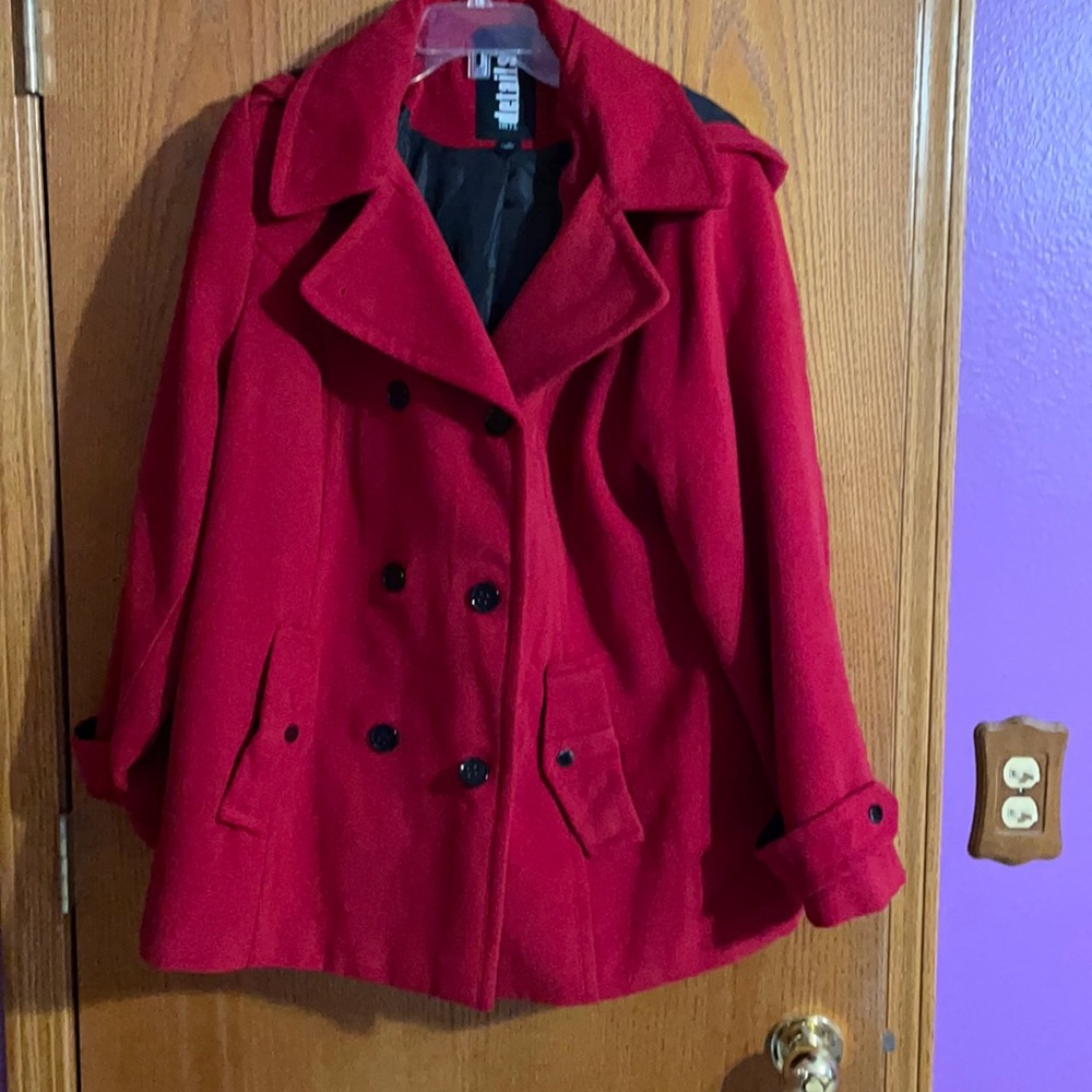 Red winter coat.